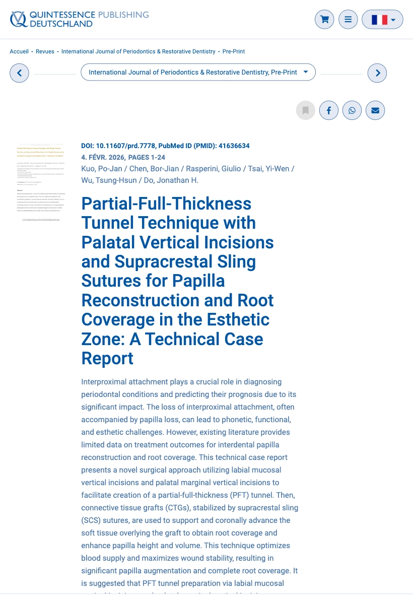 Partial-Full-Thickness Tunnel Technique with Palatal Vertical Incisions and Supracrestal Sling Sutures for Papilla Reconstruction and Root Coverage in the Esthetic Zone: A Technical Case Report